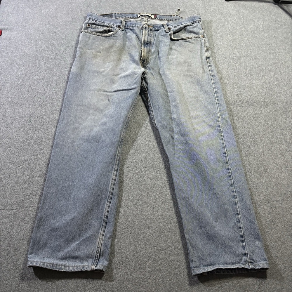 Levi's 505 Regular Fit Jeans Men Light Wash Distressed Blue Cut 39x28 (Tag 40x30